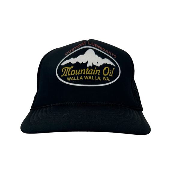 Mountain Oil Custom Lubricants Walla Walla Wa Hat Vtg Black Snapback Trucker Cap - Picture 2 of 8